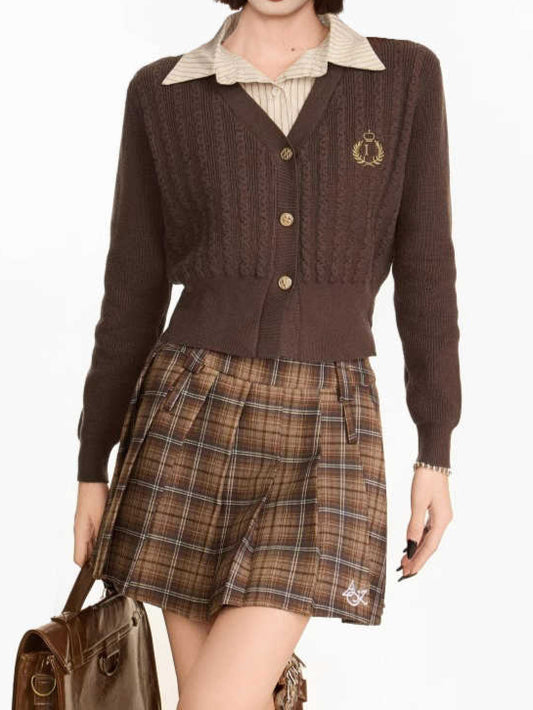 Preppy Brown Polo Knitted Cardigan