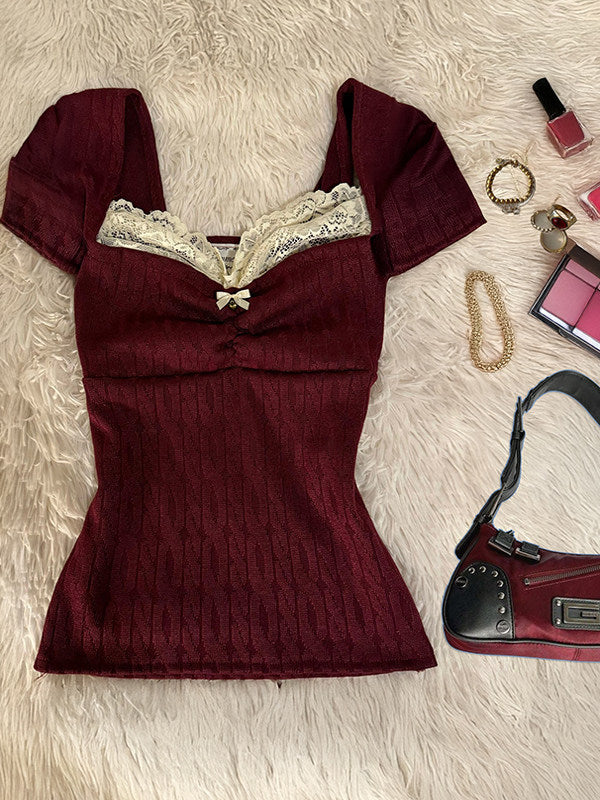 knit lace bow shirt