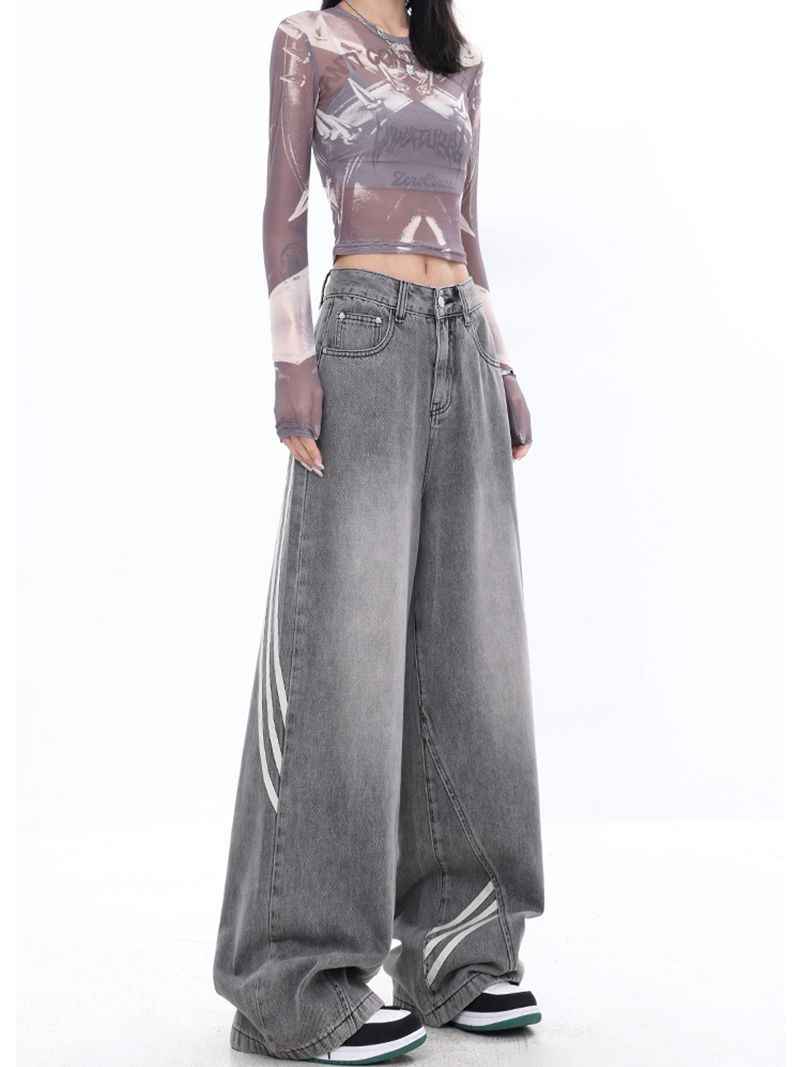 Acubi Distressed Striped Floor Baggy Jeans