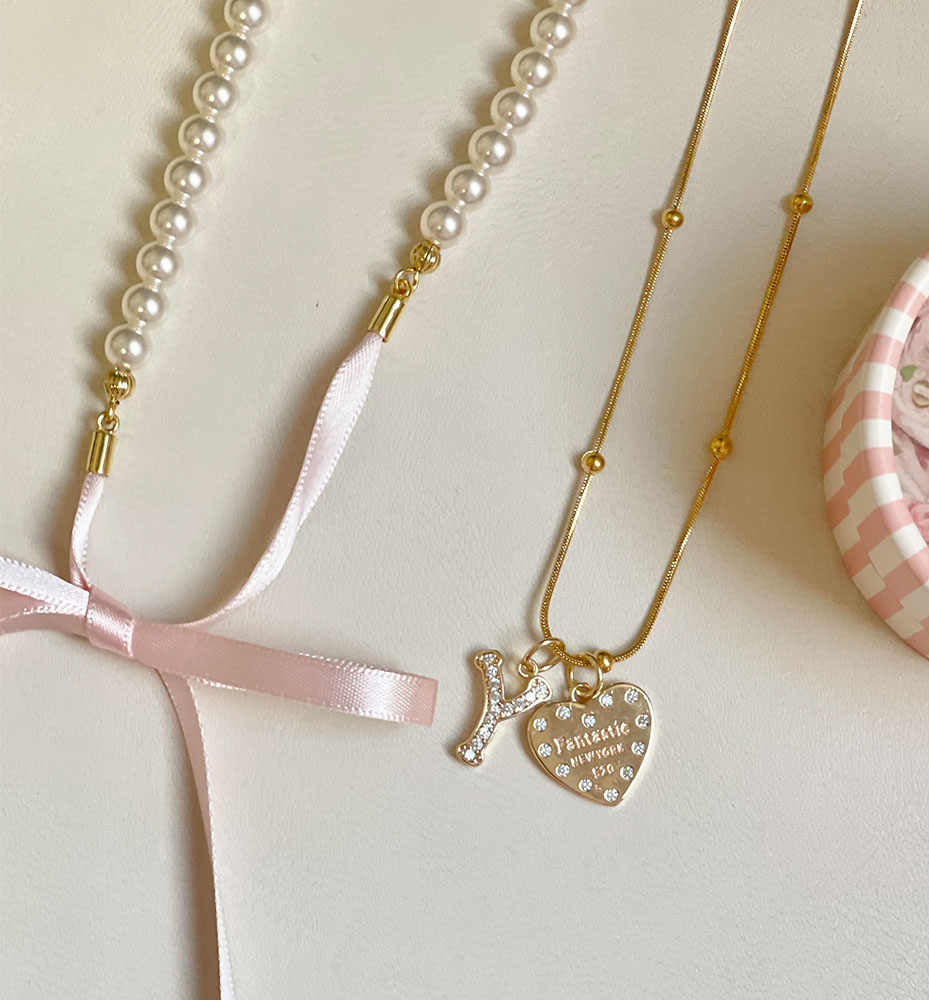Bow Pearl Love Letters Necklace