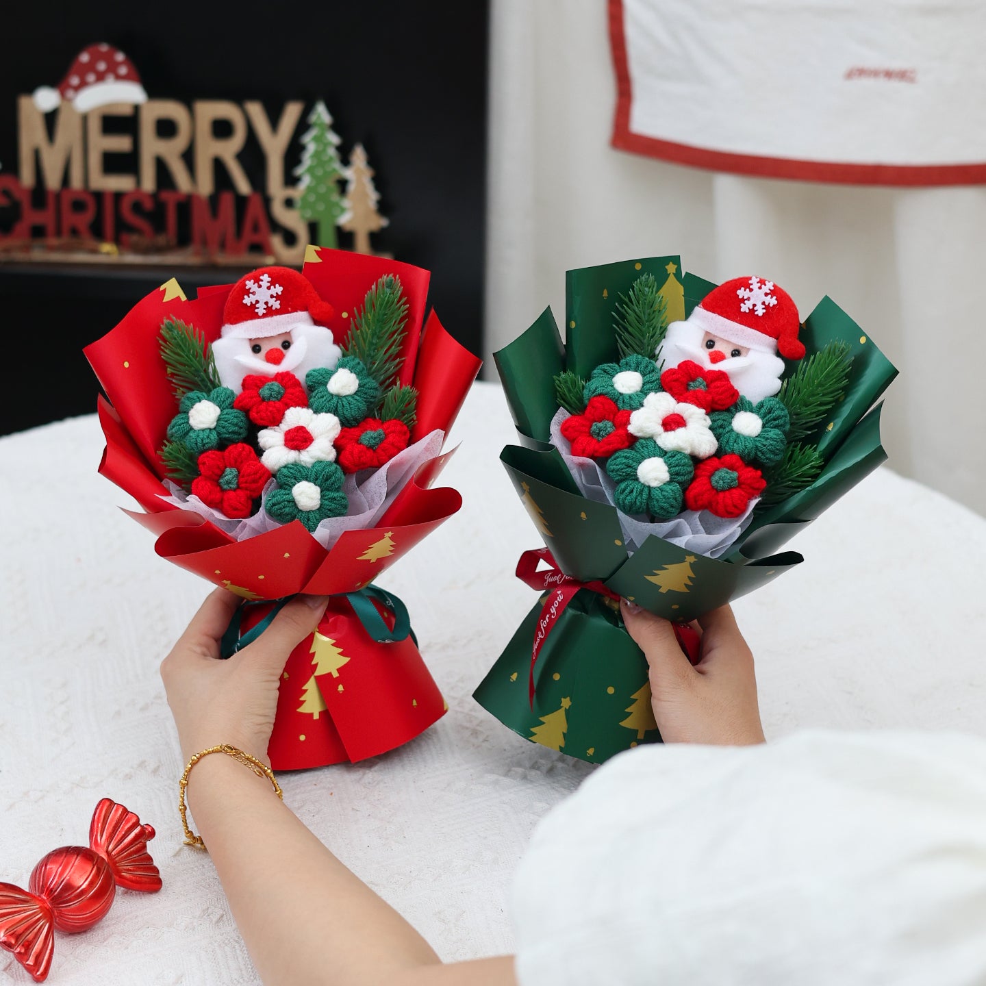 Christmas flower wool puff bouquet gift box