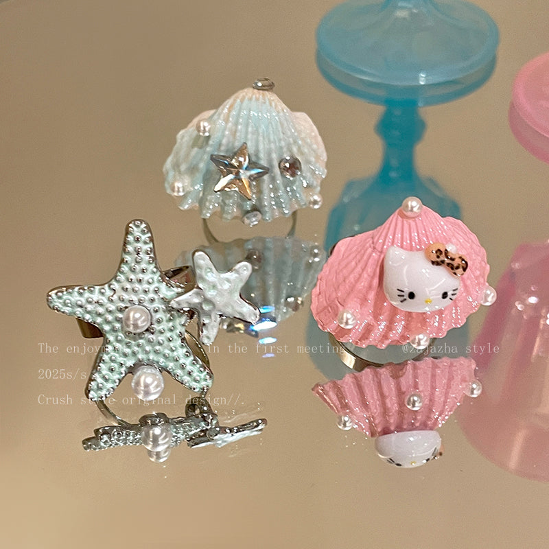 shell kitty kawaii ring