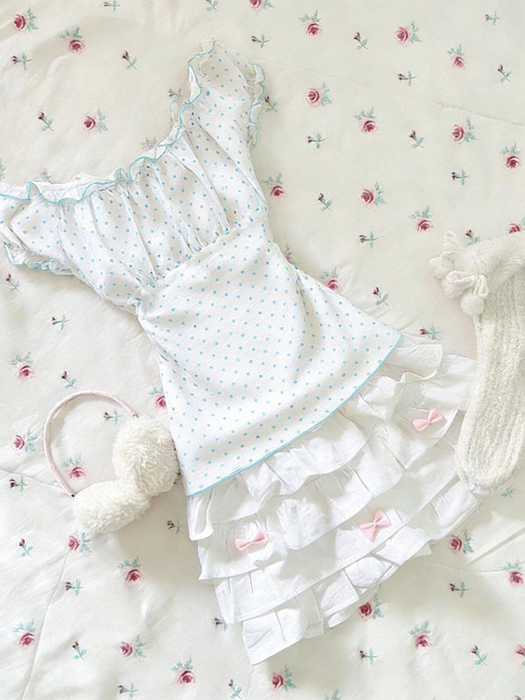 polka dots puff-sleeved shirt