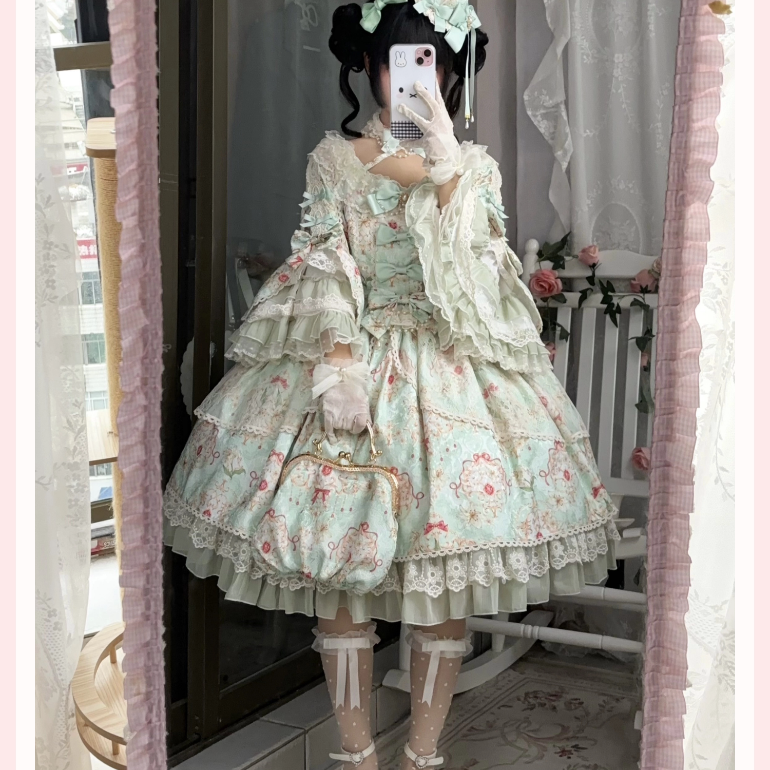 vintage bow lace lolita dress
