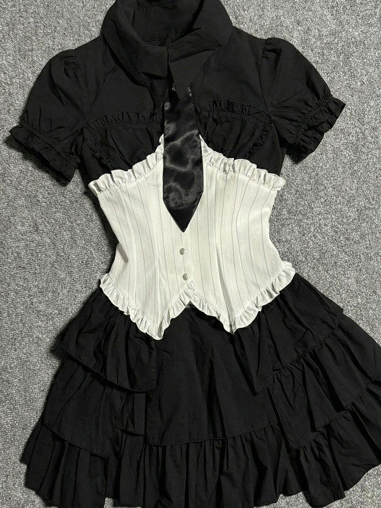 balck&white shirt corset dress