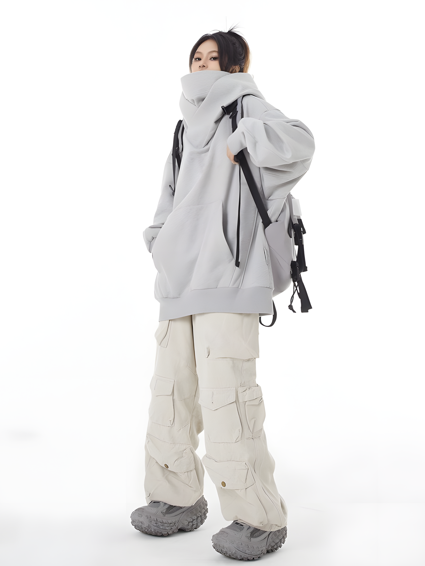 Loose Fit High Neck Hooded Pullover
