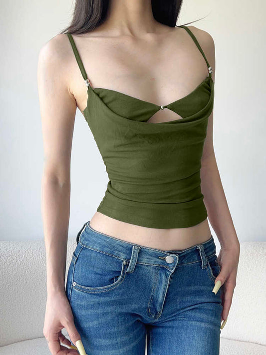Green Splicing Hollow Tank Top
