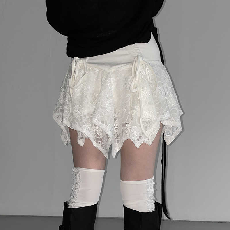 Ballet Lace Stitching Pleated Strap Skirt
