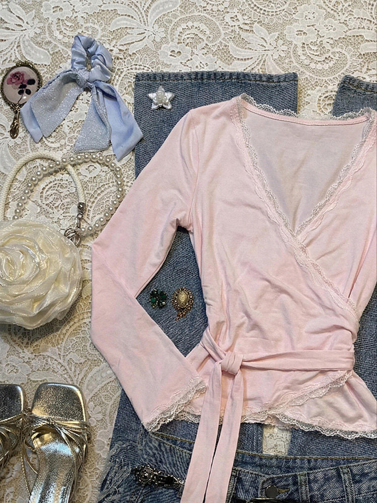 balletcore pink long-sleeved top