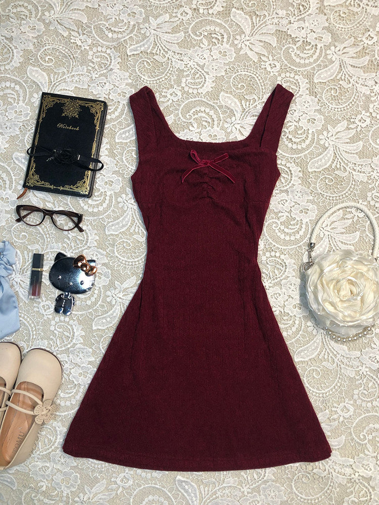 knit bow suspender dress