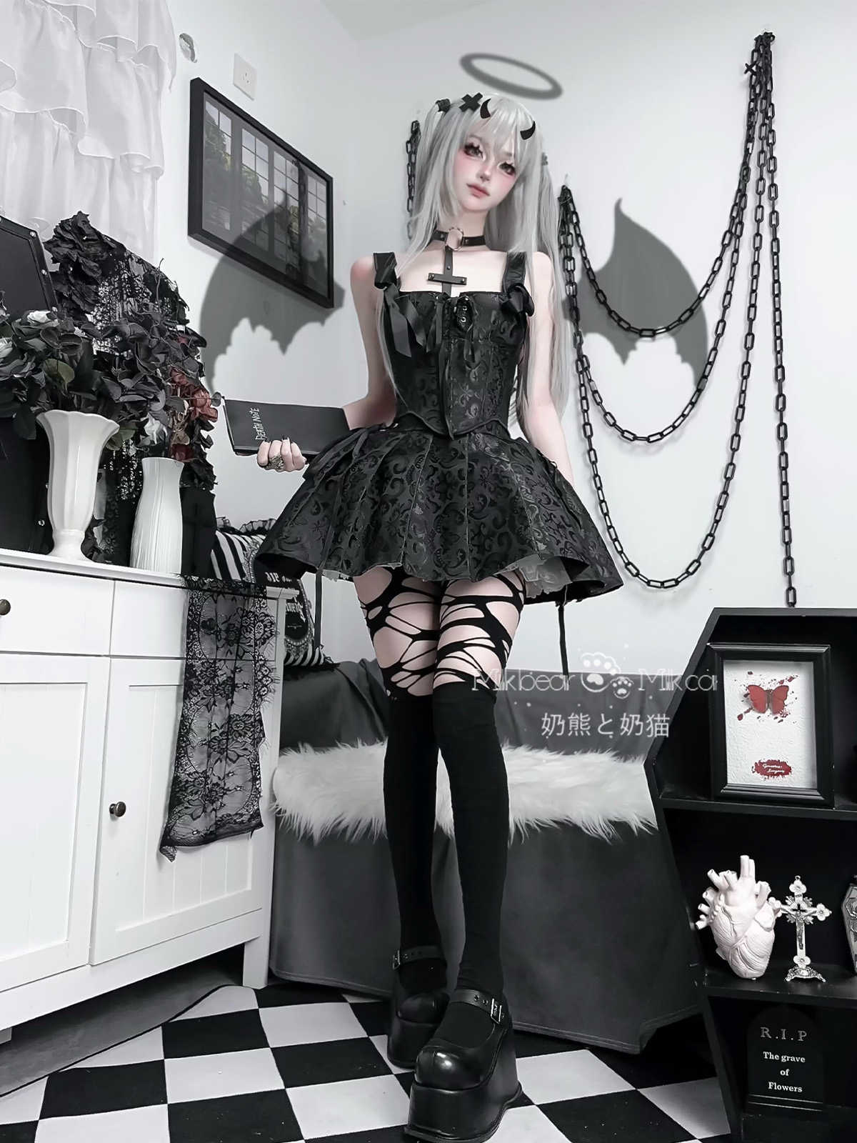 Goth Bow Straps Corset Dress
