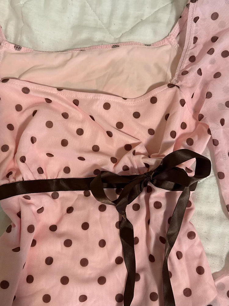 polka dots coquette bow long-sleeved shirt