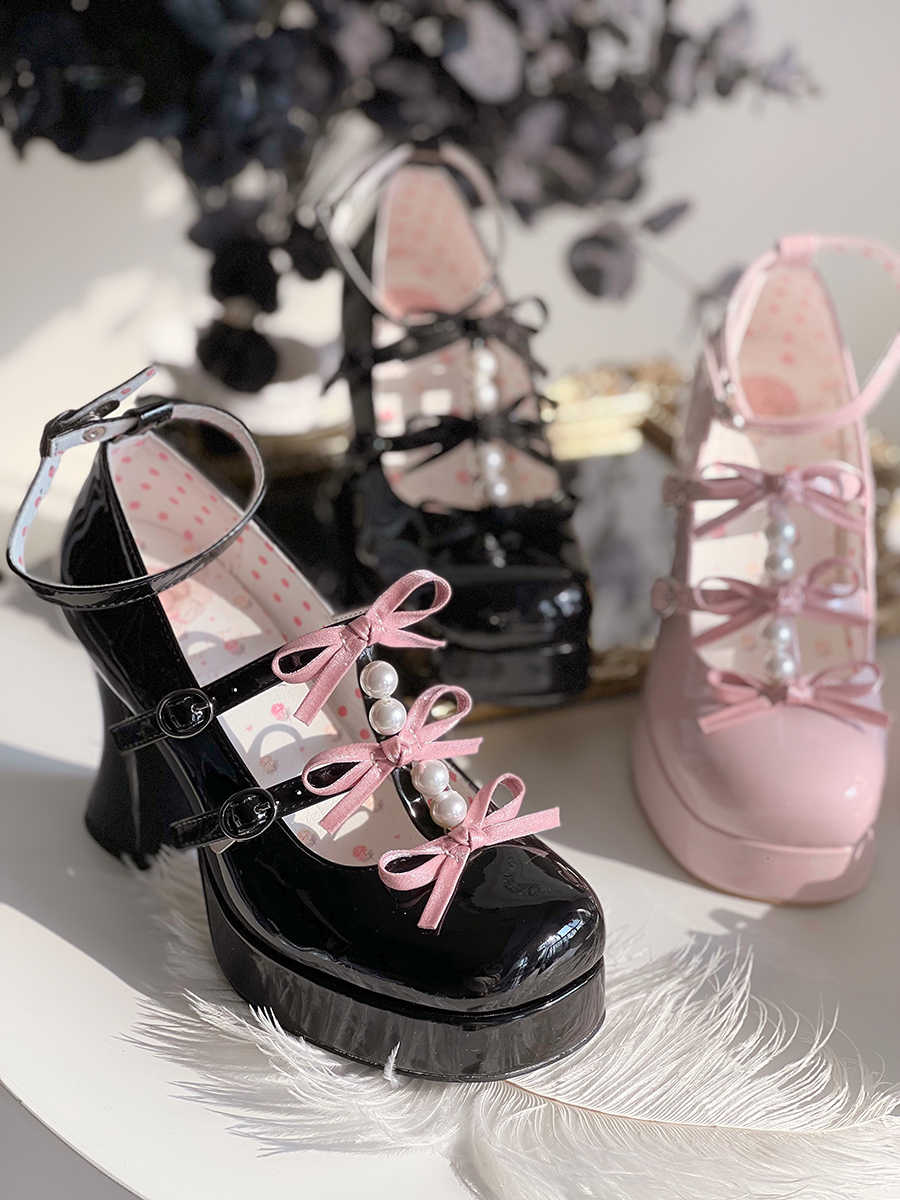 Bow Pearl Platform Lolita Shoes
