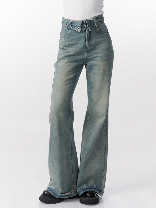 Retro Washed Straight Wide-leg Jeans