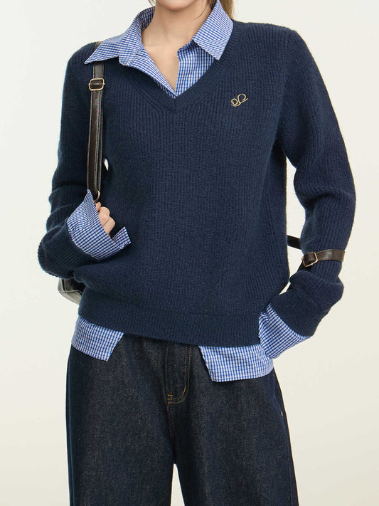 Preppy Navy Polo Collar Sweater