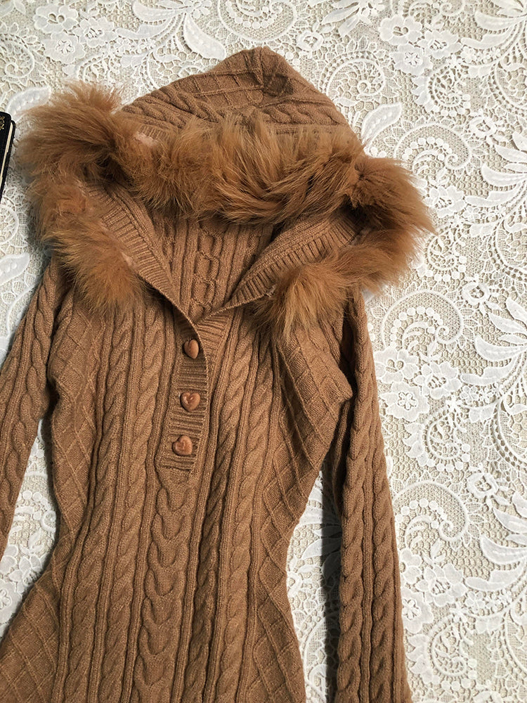 retro brown knitted dress