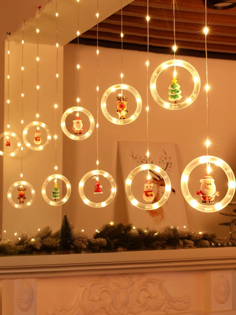 Christmas curtain hanging star lights