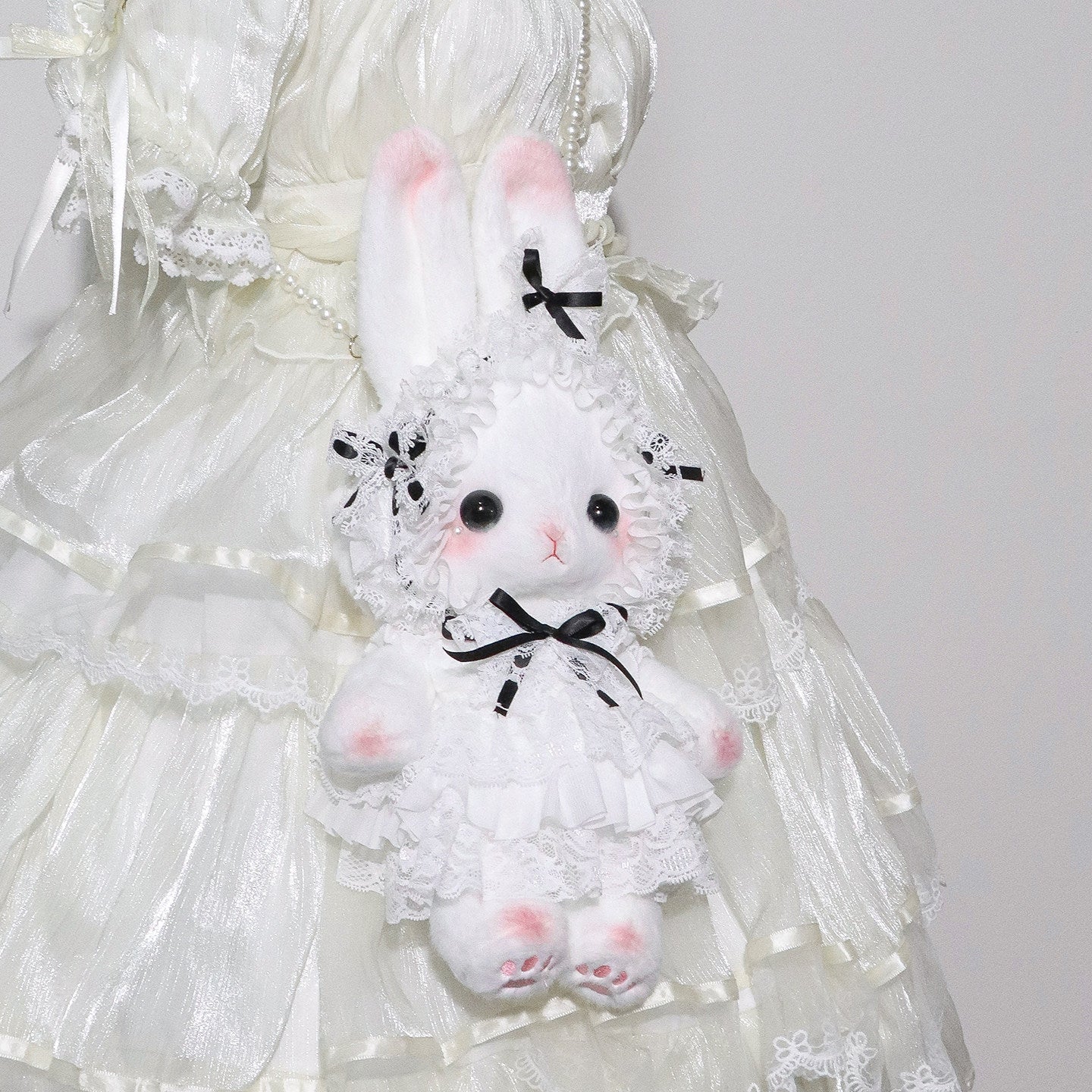 black bow lolita rabbit plush bag