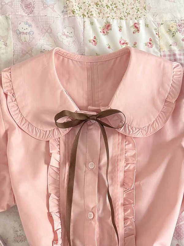 Vintage Pink Puff Sleeve Shirt