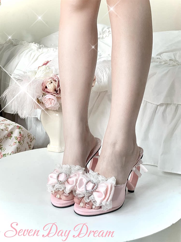 lace bow heart high heels