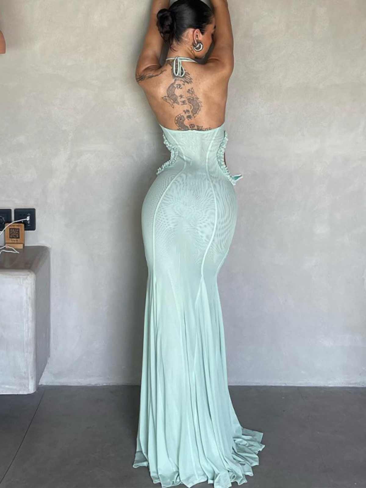 Butterfly Halter-neck Backless Fishtail Dress