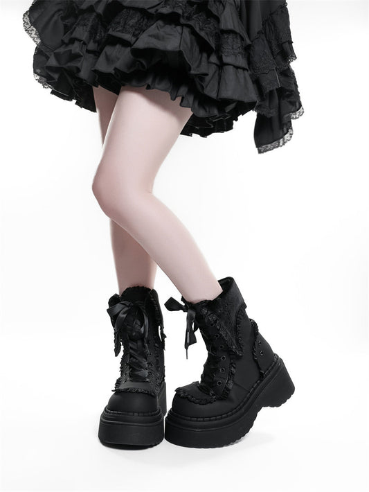 goth ruffled trim kawaii shoes