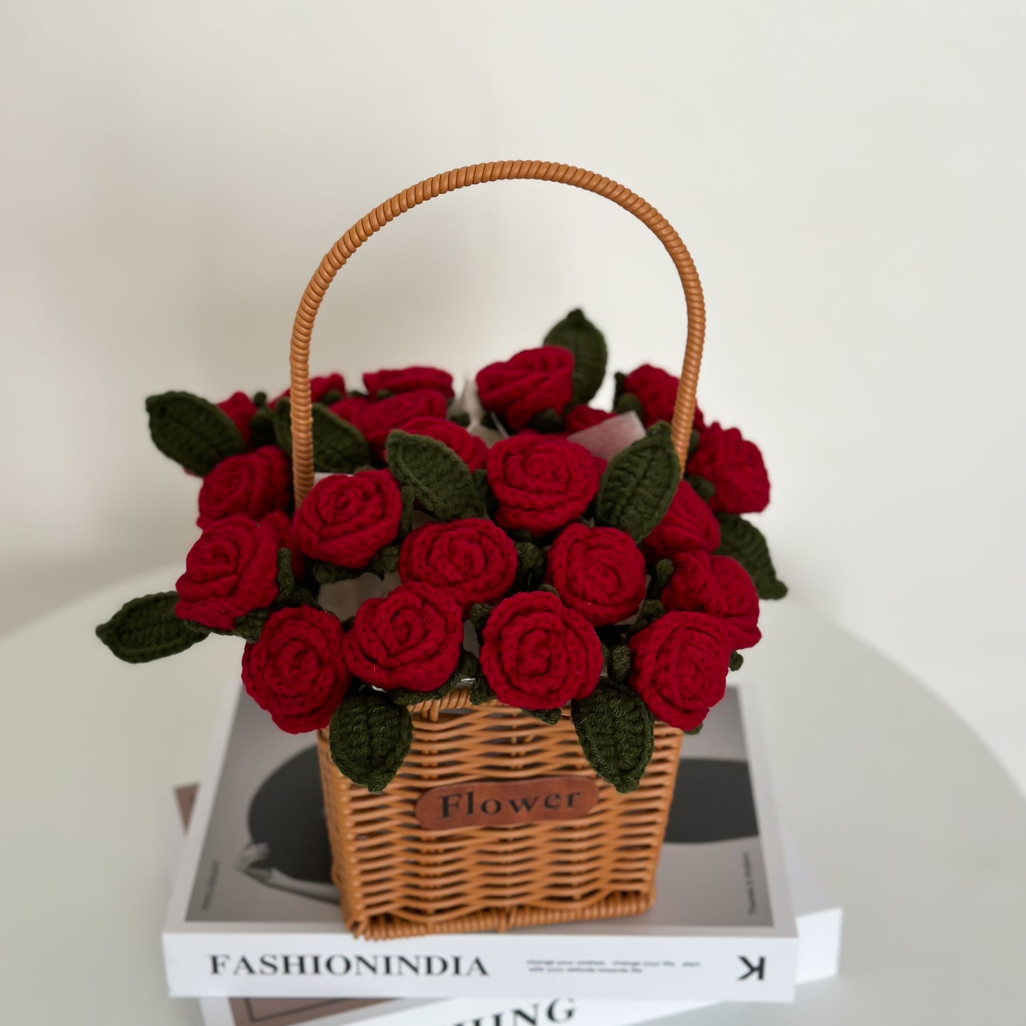 crocheted wool rose bouquet