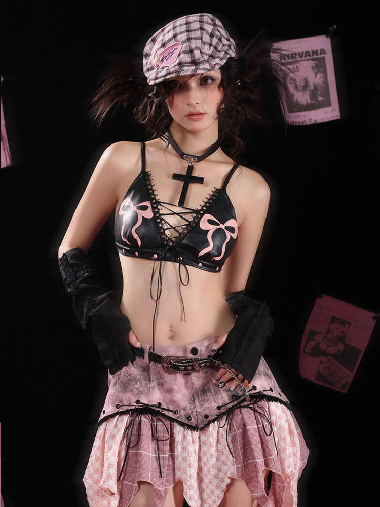 Bows Punk Leather Bra