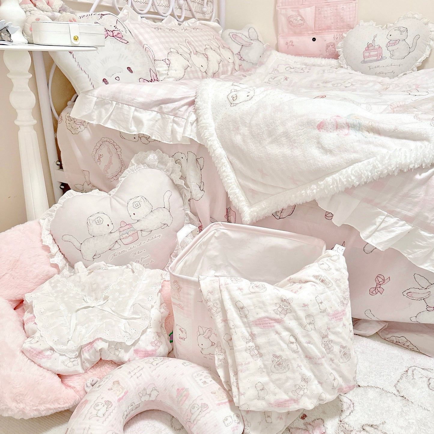 kawaii waterproof canvas dirty clothes basket