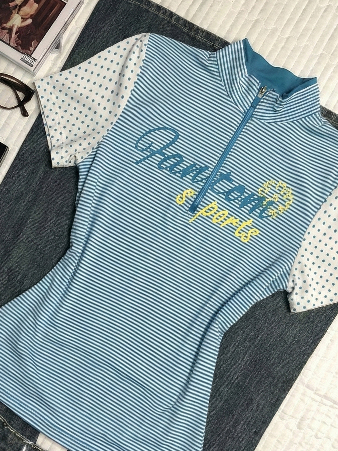 vintage polka dots blue striped shirt