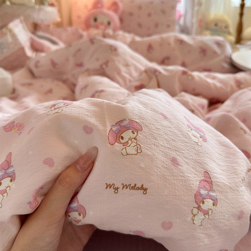 Lovely Melody washed cotton bed sheet set of four