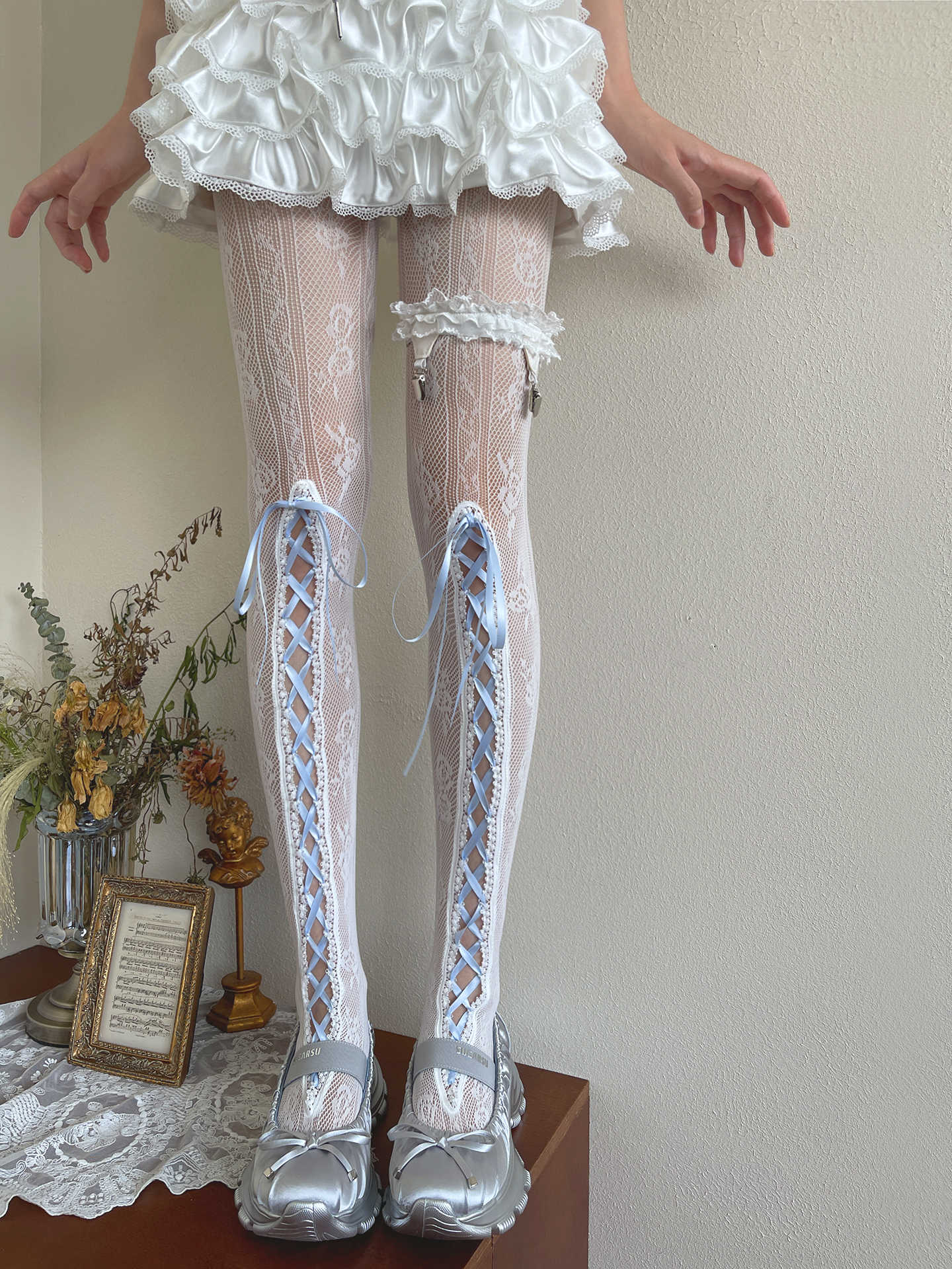 Blue Ribbon Lace Socks