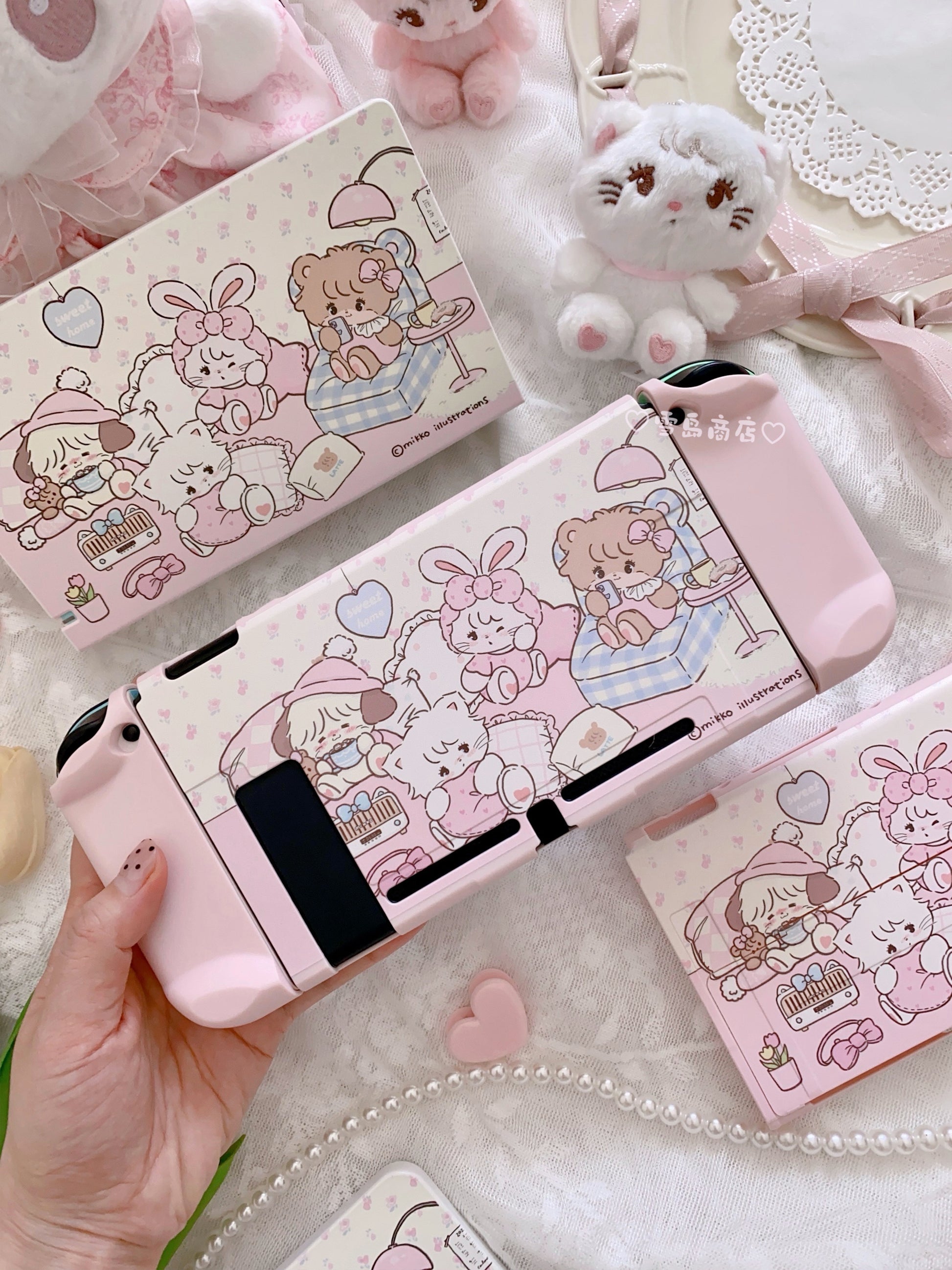 cute switch ns pink oled split hard shell protective case – By Coquette
