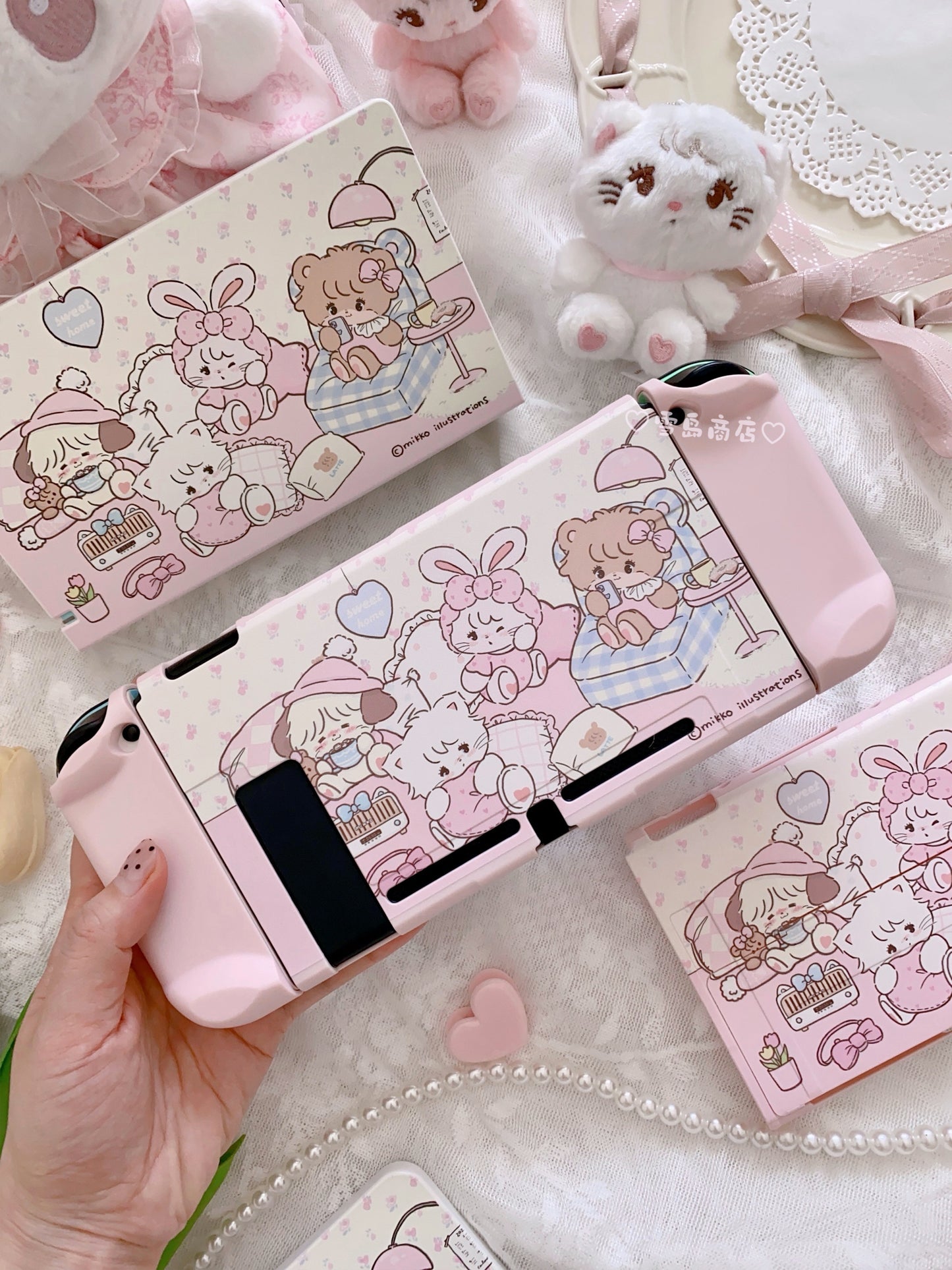 cute switch ns pink oled split hard shell protective case