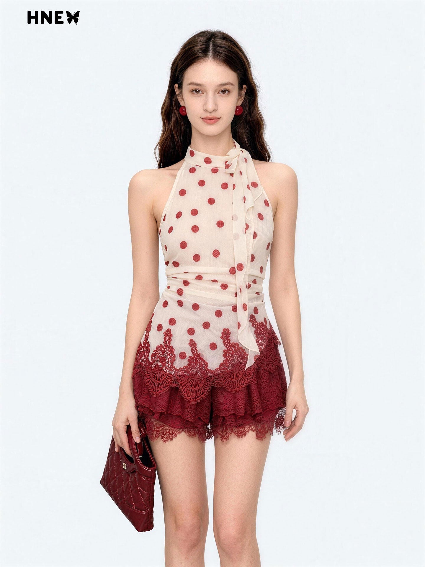 Red polka dot top and skirt set