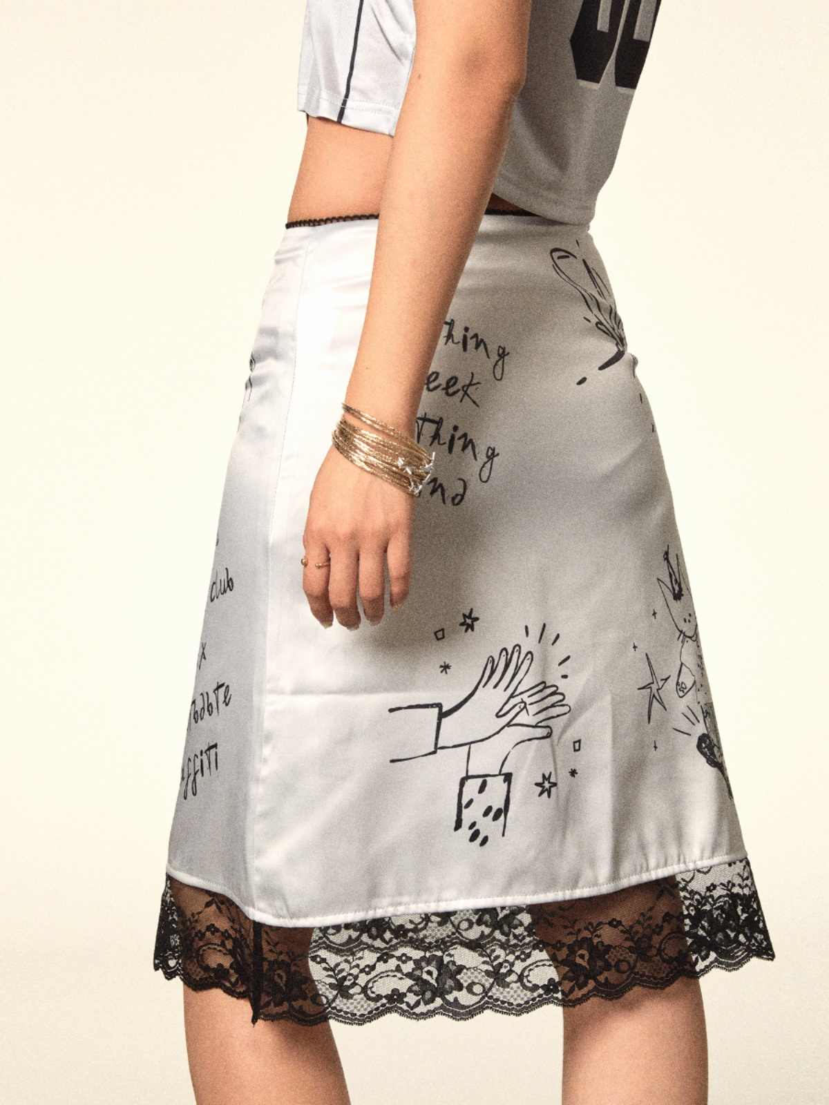 Lace Bow Hand-painted Graffiti Skirt