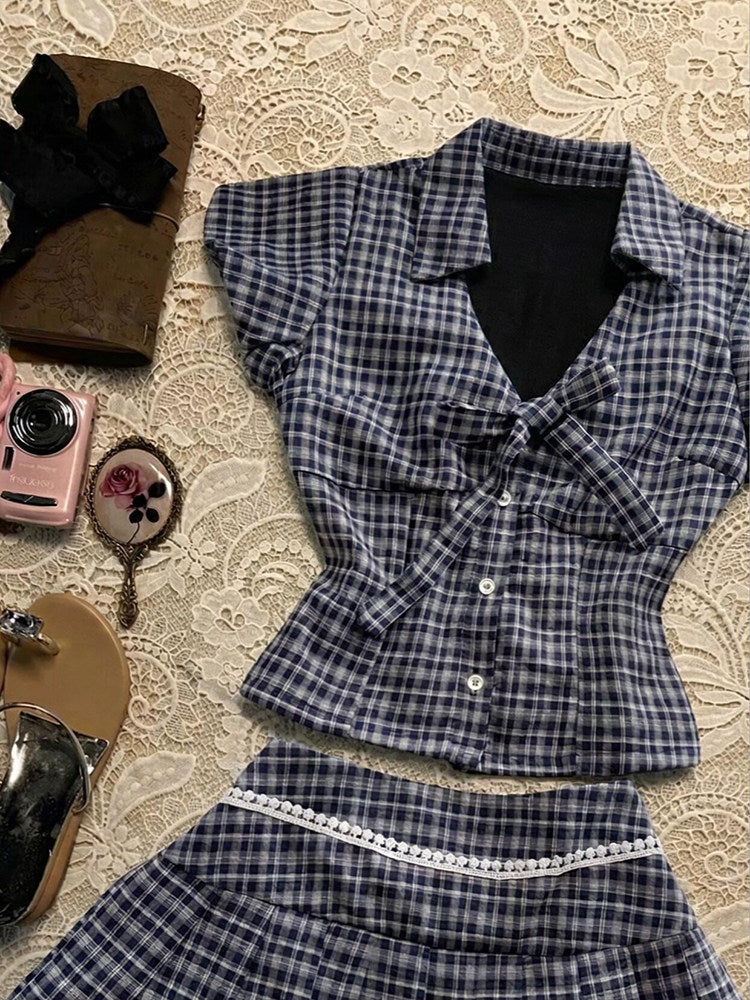 navy plaid shirt suit