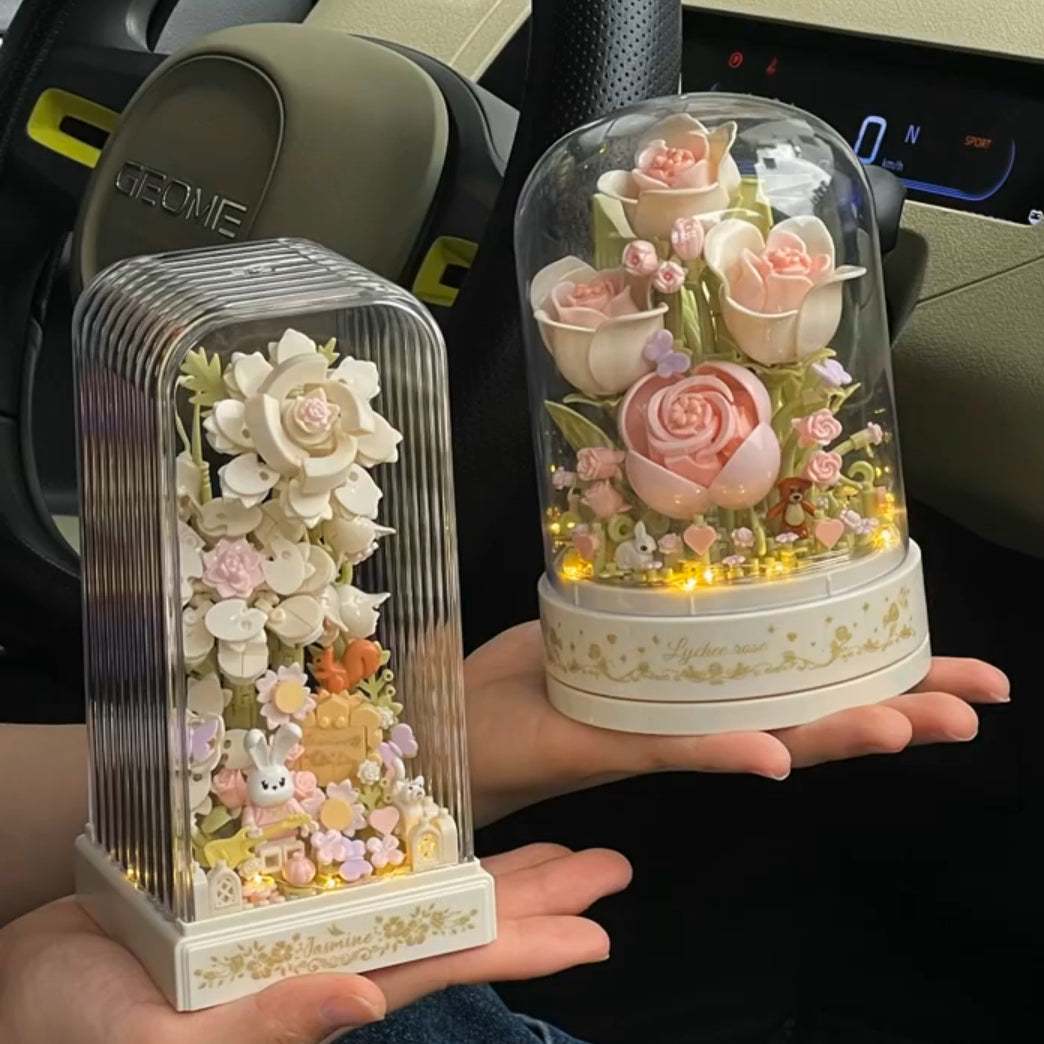 Rose building blocks assembled flower music box