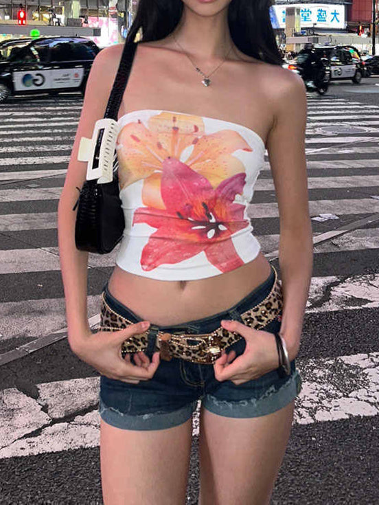 Y2K Flower Print Crop Top