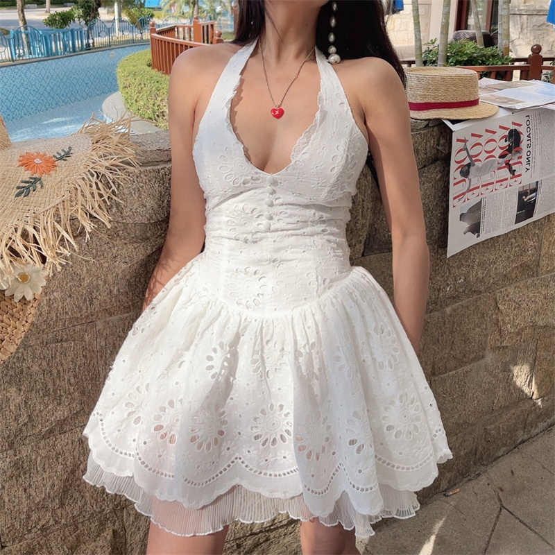 Hollow Cotton Halter-neck Dress