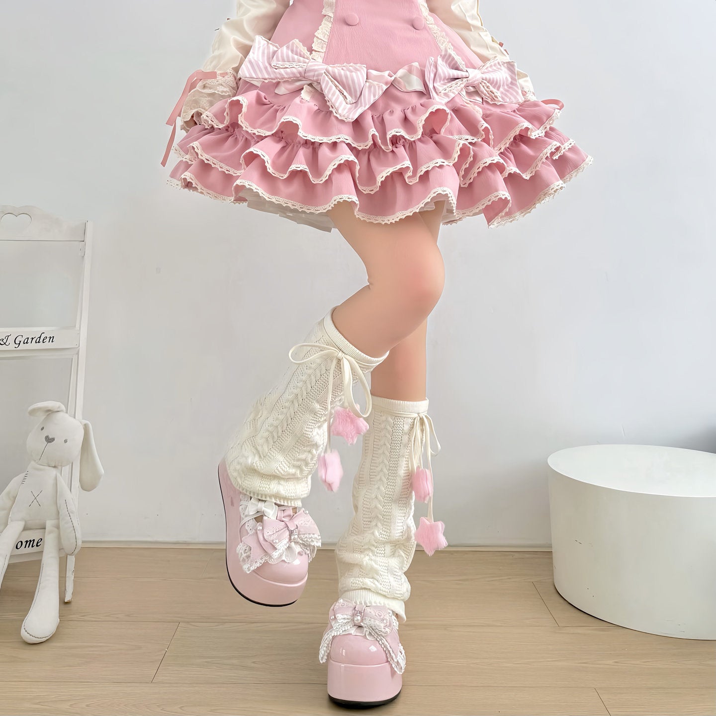 Sweet Cute Star & Bow Ribbon Ties Leg Warmers