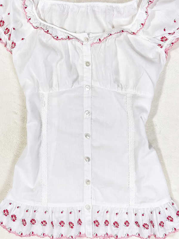 Vintage Square Collar Flower Shirt