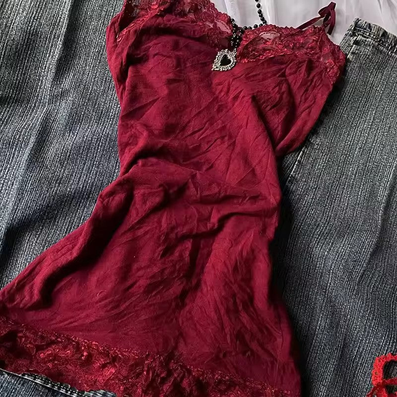 retro red gothic style lace tank top