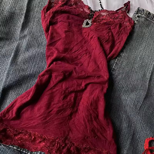 retro red gothic style lace tank top