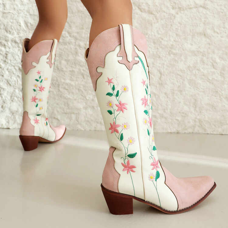 Ethnic Embroidered Flowers High Boots