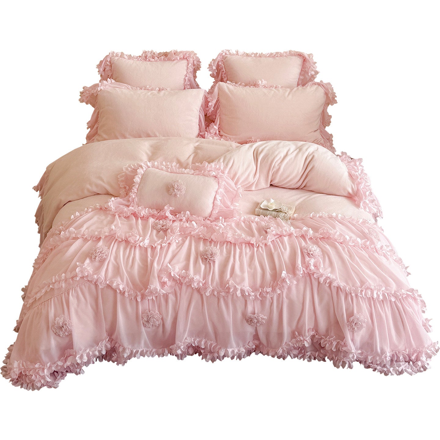 French romantic princess milk velvet sheets four-piece set