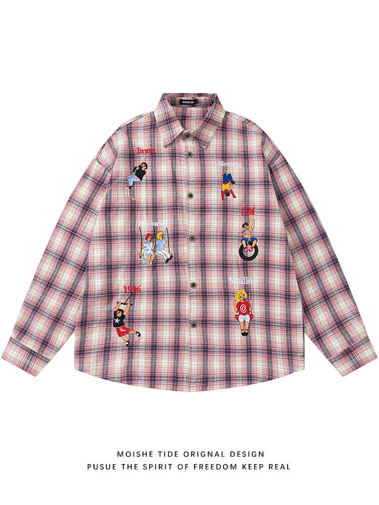 Retro Embroidered Plaid Shirts