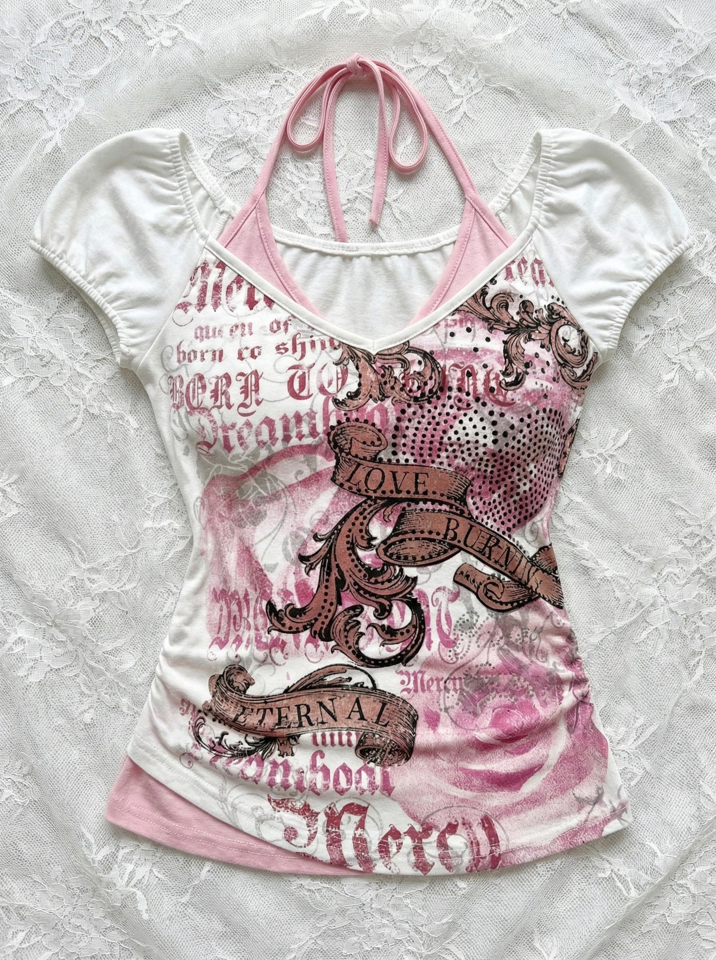 vintage print halter top shirt