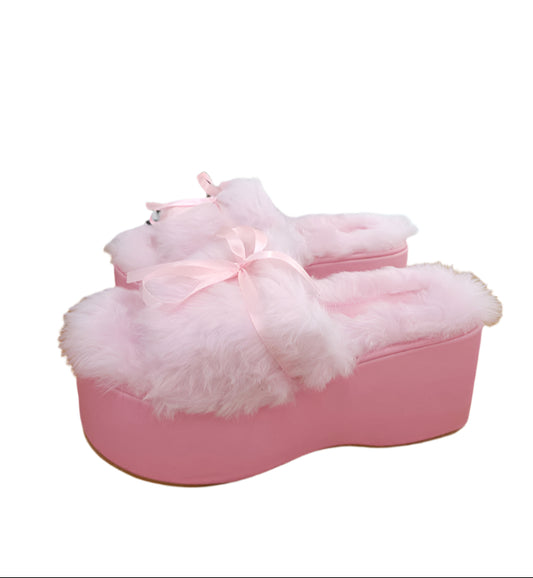 Coquette Bows Plush Pink Slippers