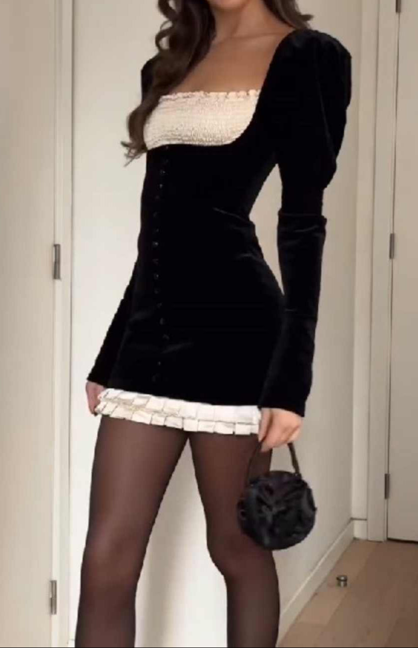 French Dark Coquette Velvet Mini Dress